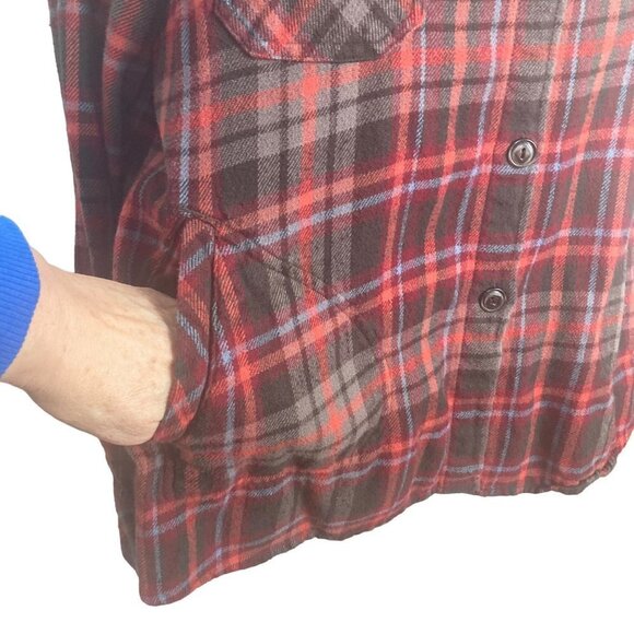 Woolrich Plaid Flannel Top Womens Large Red Plaid Button Front Pockets Shacket - Picture 2 of 8